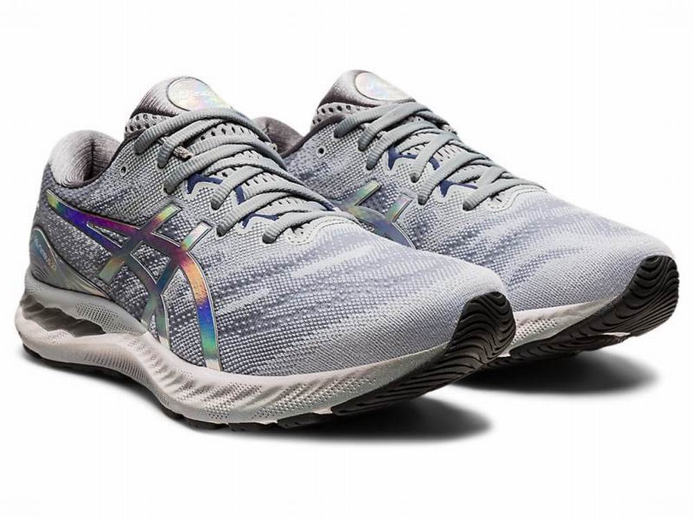 Chaussures Running Asics GEL-NIMBUS 23 PLATINUM Homme Blanche Grise | FGS-069783