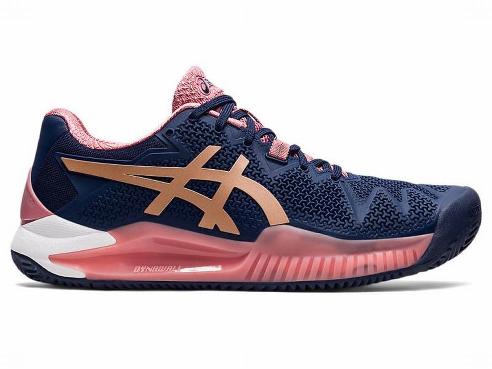 Chaussures de Tennis Asics GEL-RESOLUTION 8 CLAY Femme Rose Bleu Marine Doré | UYD-734015