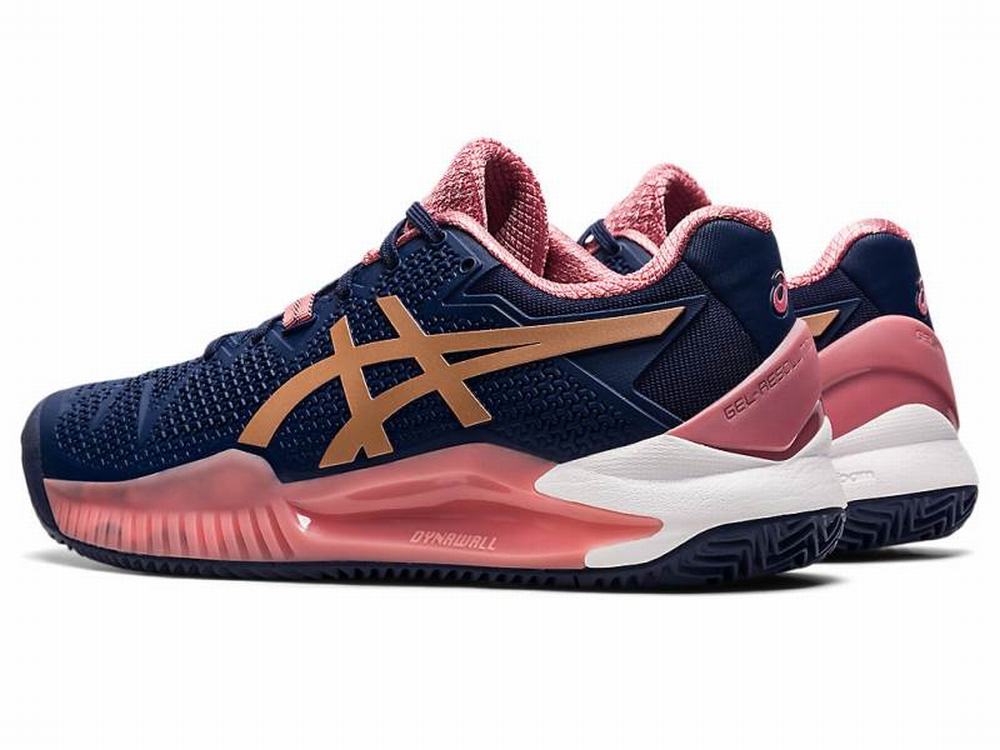 Chaussures de Tennis Asics GEL-RESOLUTION 8 CLAY Femme Rose Bleu Marine Doré | UYD-734015