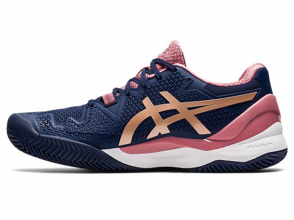 Chaussures de Tennis Asics GEL-RESOLUTION 8 CLAY Femme Rose Bleu Marine Doré | UYD-734015