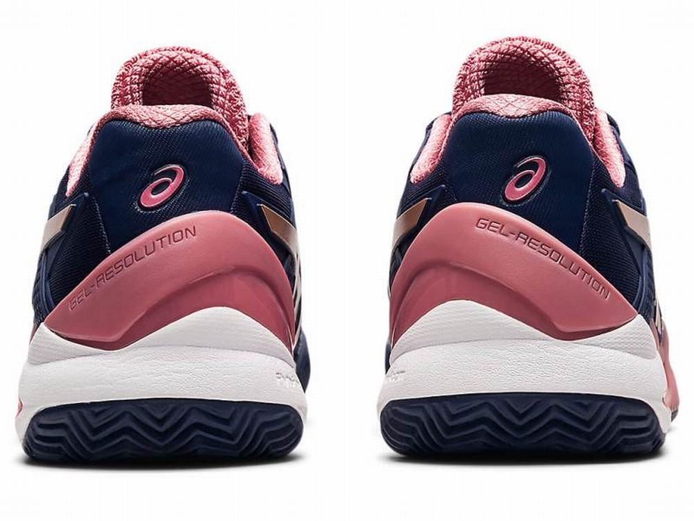 Chaussures de Tennis Asics GEL-RESOLUTION 8 CLAY Femme Rose Bleu Marine Doré | UYD-734015