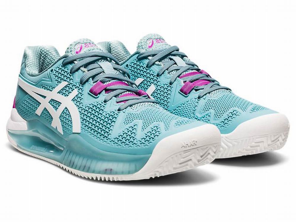 Chaussures de Tennis Asics GEL-RESOLUTION 8 CLAY Femme Blanche Bleu | XQM-291365